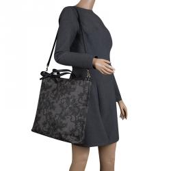 Pre Owned Valentino Black Lace Print Coated Canvas Tote