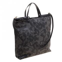 Pre Owned Valentino Black Lace Print Coated Canvas Tote