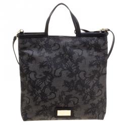 Pre Owned Valentino Black Lace Print Coated Canvas Tote