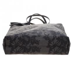 Pre Owned Valentino Black Lace Print Coated Canvas Tote