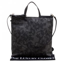 Pre Owned Valentino Black Lace Print Coated Canvas Tote