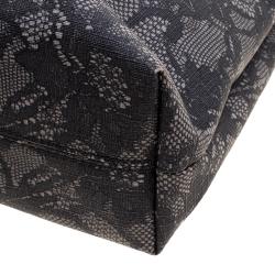 Pre Owned Valentino Black Lace Print Coated Canvas Tote