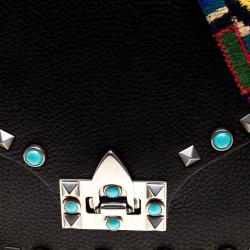 Pre Owned Valentino Black Leather Guitar Rockstud Rolling Crossbody Bag