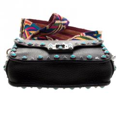 Pre Owned Valentino Black Leather Guitar Rockstud Rolling Crossbody Bag