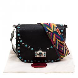 Pre Owned Valentino Black Leather Guitar Rockstud Rolling Crossbody Bag