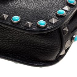 Pre Owned Valentino Black Leather Guitar Rockstud Rolling Crossbody Bag