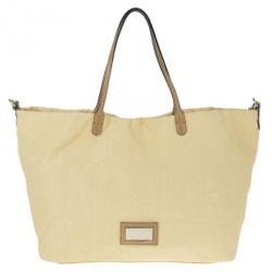 Pre Owned Valentino Beige Canvas Sequin Beaded Floral Applique Tote