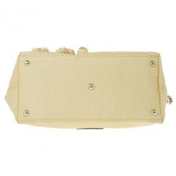 Pre Owned Valentino Beige Canvas Sequin Beaded Floral Applique Tote