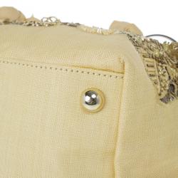 Pre Owned Valentino Beige Canvas Sequin Beaded Floral Applique Tote