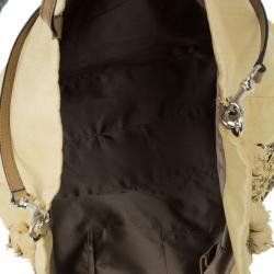 Pre Owned Valentino Beige Canvas Sequin Beaded Floral Applique Tote