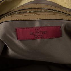 Pre Owned Valentino Beige Canvas Sequin Beaded Floral Applique Tote