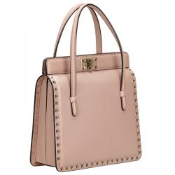 Pre Owned Valentino Poudre Leather Rockstud Frame Satchel Bag