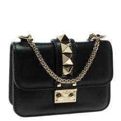 Pre Owned Valentino Black Leather Rockstud Mini Glam Lock Shoulder Bag