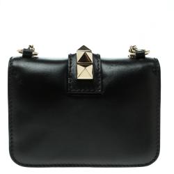 Pre Owned Valentino Black Leather Rockstud Mini Glam Lock Shoulder Bag