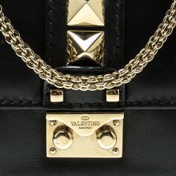 Pre Owned Valentino Black Leather Rockstud Mini Glam Lock Shoulder Bag