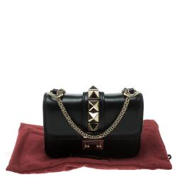 Pre Owned Valentino Black Leather Rockstud Mini Glam Lock Shoulder Bag