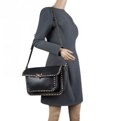 Pre Owned Valentino Black Leather Rockstud Crossbody Bag