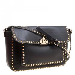 Pre Owned Valentino Black Leather Rockstud Crossbody Bag