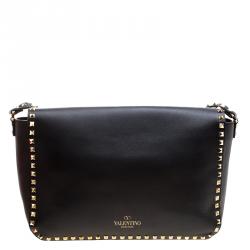 Pre Owned Valentino Black Leather Rockstud Crossbody Bag