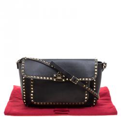 Pre Owned Valentino Black Leather Rockstud Crossbody Bag