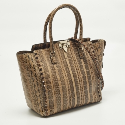 مملوكة مسبقًا حقيبة يد فالنتينو روكستد جلد ثعبان الماء بنية/سوداء