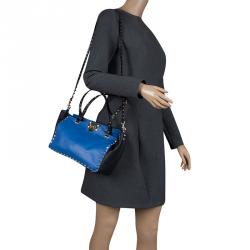 Pre Owned Valentino Blue/Black Leather Small Rockstud Tote