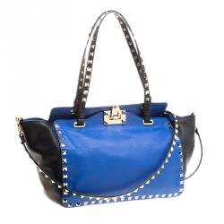 Pre Owned Valentino Blue/Black Leather Small Rockstud Tote