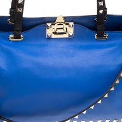Pre Owned Valentino Blue/Black Leather Small Rockstud Tote