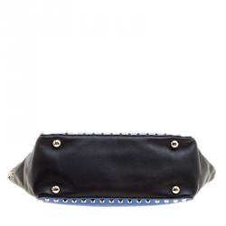 Pre Owned Valentino Blue/Black Leather Small Rockstud Tote