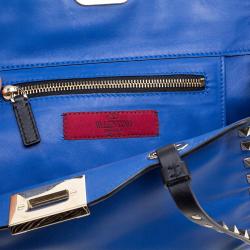 Pre Owned Valentino Blue/Black Leather Small Rockstud Tote