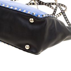 Pre Owned Valentino Blue/Black Leather Small Rockstud Tote