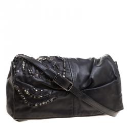 Pre Owned Valentino Black Nappa Leather Crystal Embellished Shoulder Bag