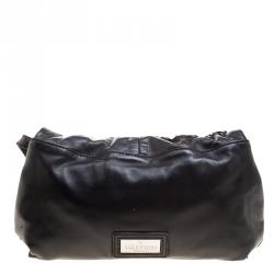 Pre Owned Valentino Black Nappa Leather Crystal Embellished Shoulder Bag