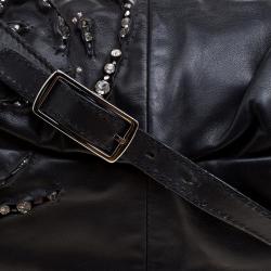 Pre Owned Valentino Black Nappa Leather Crystal Embellished Shoulder Bag