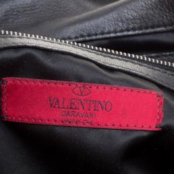 Pre Owned Valentino Black Nappa Leather Crystal Embellished Shoulder Bag