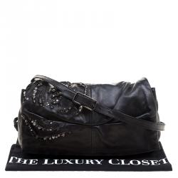 Pre Owned Valentino Black Nappa Leather Crystal Embellished Shoulder Bag