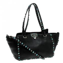 Pre Owned Valentino Black Leather Small Rockstud Tote