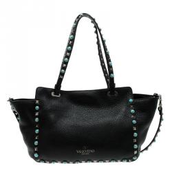 Pre Owned Valentino Black Leather Small Rockstud Tote