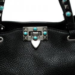 Pre Owned Valentino Black Leather Small Rockstud Tote