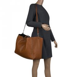 Pre Owned Valentino Brown Leather Large Rockstud Reversible Tote