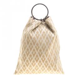 Pre Owned Valentino Beige Logo Canvas Ring Loop Handle Clutch