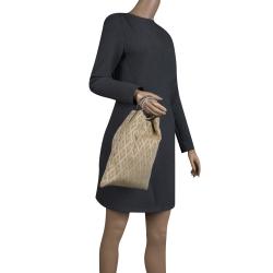 Pre Owned Valentino Beige Logo Canvas Ring Loop Handle Clutch