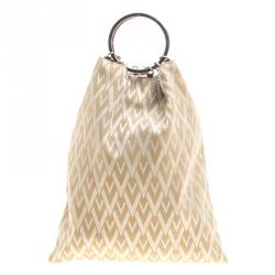 Pre Owned Valentino Beige Logo Canvas Ring Loop Handle Clutch