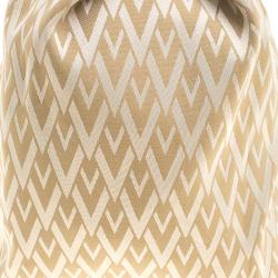 Pre Owned Valentino Beige Logo Canvas Ring Loop Handle Clutch