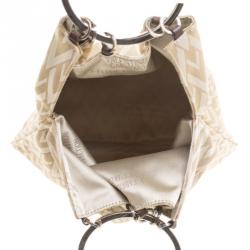 Pre Owned Valentino Beige Logo Canvas Ring Loop Handle Clutch