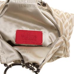 Pre Owned Valentino Beige Logo Canvas Ring Loop Handle Clutch