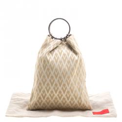 Pre Owned Valentino Beige Logo Canvas Ring Loop Handle Clutch