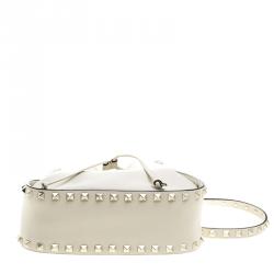 Pre Owned Valentino Off White Leather Rockstud Bucket Shoulder Bag