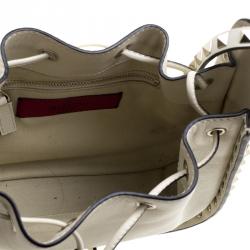 Pre Owned Valentino Off White Leather Rockstud Bucket Shoulder Bag