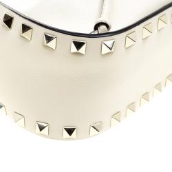 Pre Owned Valentino Off White Leather Rockstud Bucket Shoulder Bag